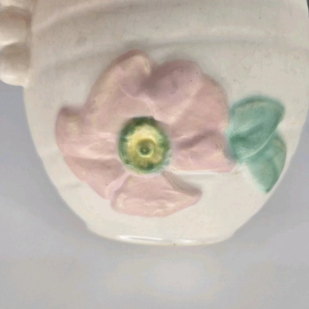 Weller Bonito Art Pottery Planter Pink Flower Ivory Crackle Glaze 1920s Art Deco